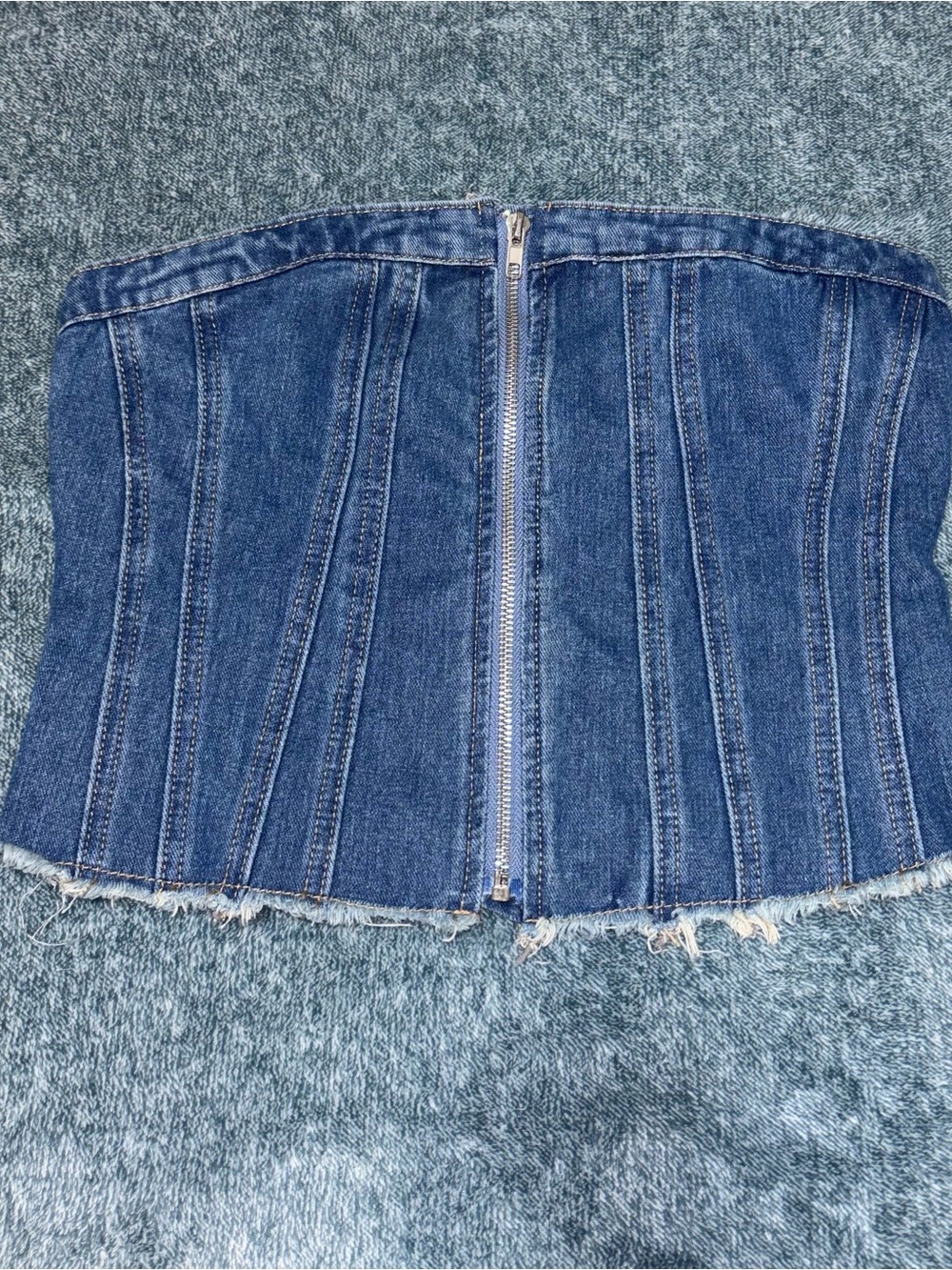 Emerson Lang Zip-Up Front Denim Corset Top Size Small